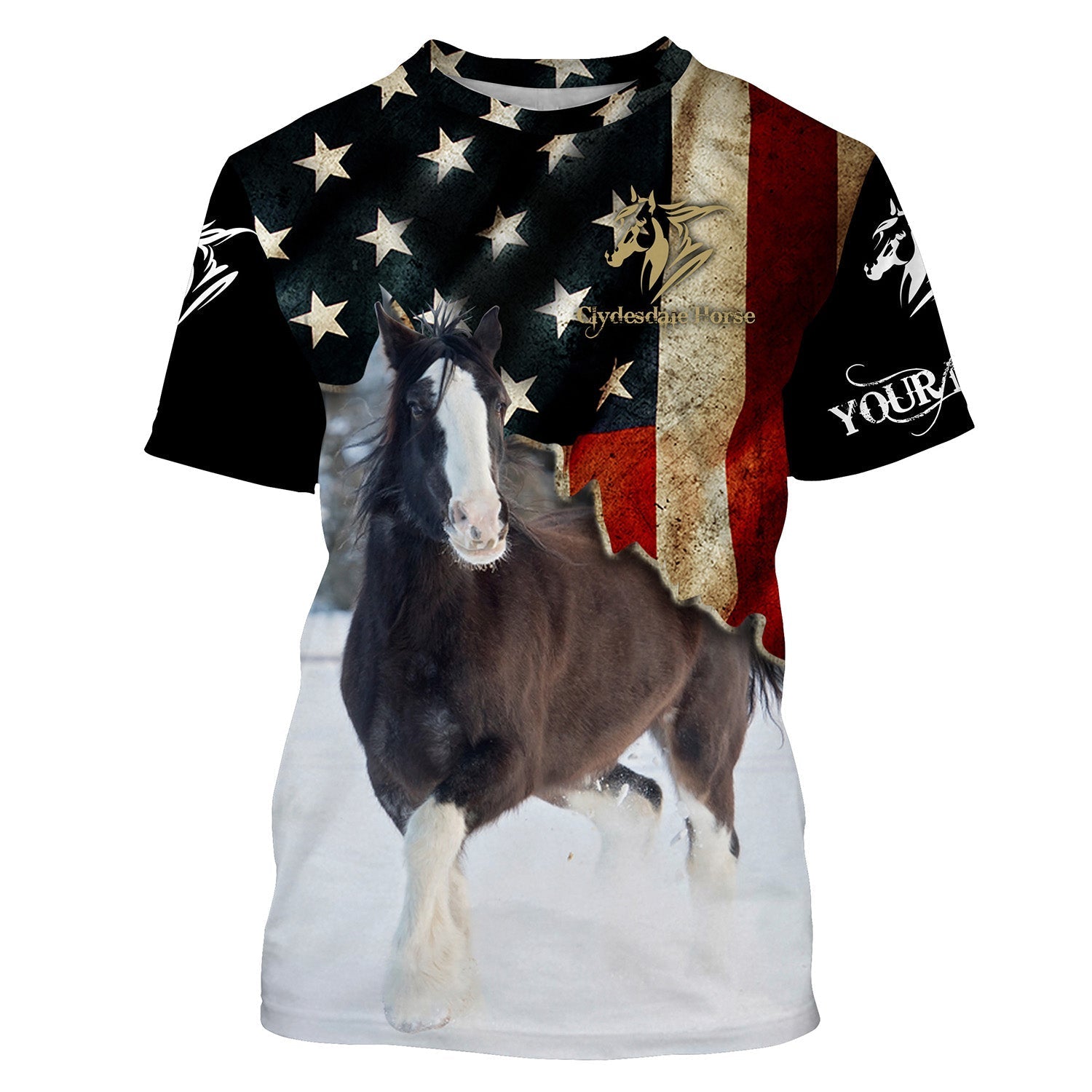 Clydesdale Horse American Flag Patriotic Customize Name Shirts Personalized Gift For Horse Lovers Graphic Tee