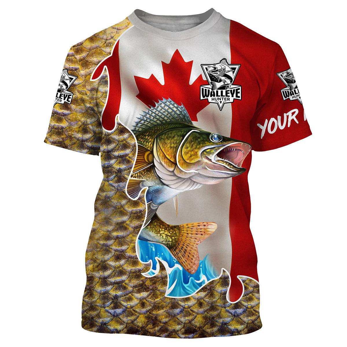 Walleye Fishing Canada Flag Custom Fishing Apparel, Walleye Fishing Jerseys For Fisherman Graphic Tee