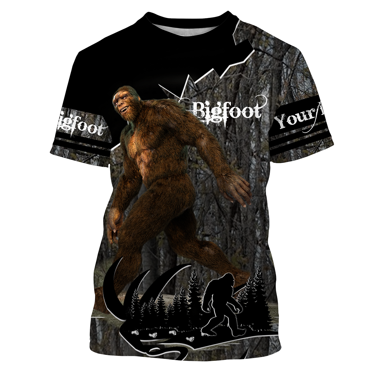Bigfoot Sasquatch Forest Background Camping Shirt Personalized Sasquatch Shirts Bigfoot Lover Gifts Graphic Tee