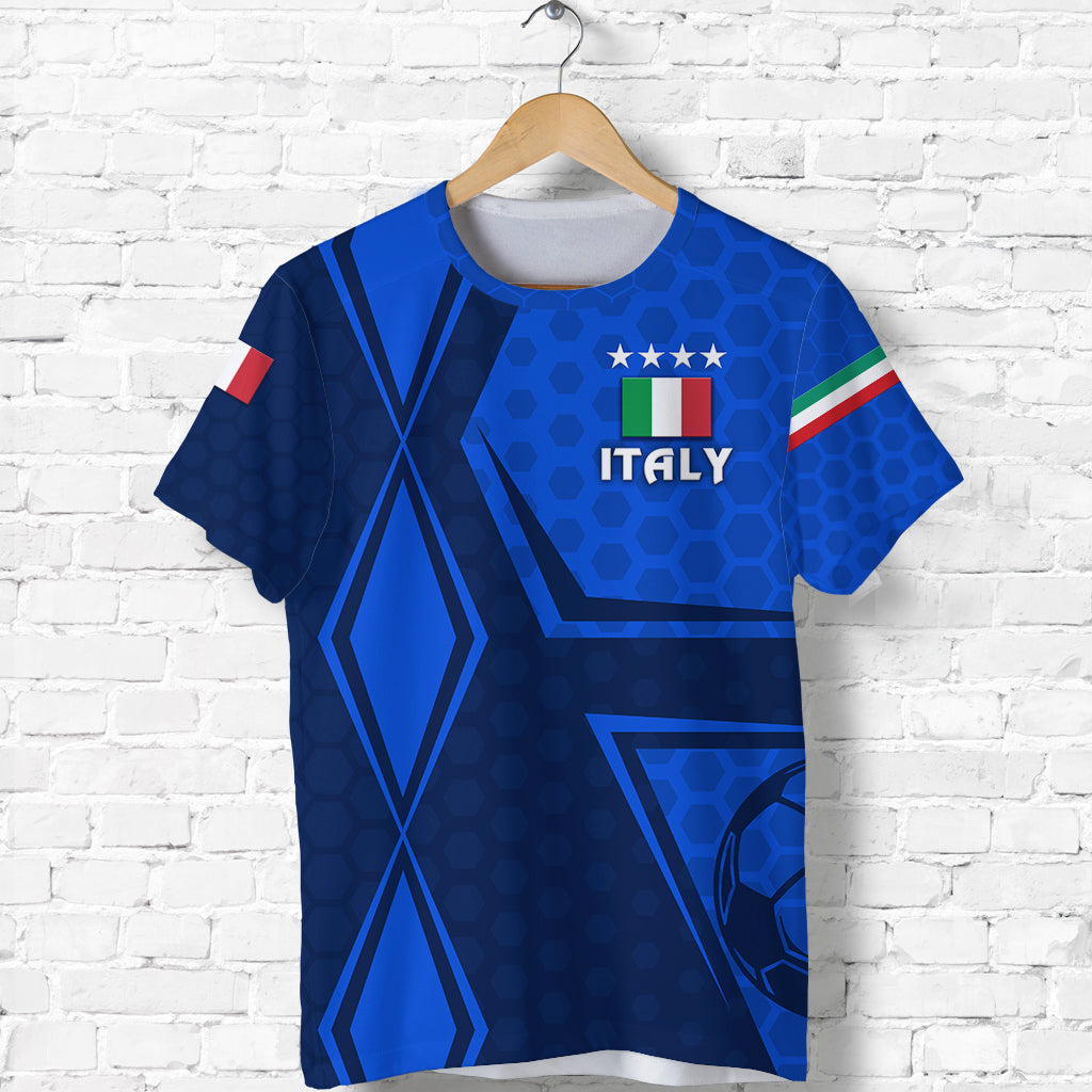 Custom Italy T-Shirt Unique Style Blue Custom Text And Number Graphic Tee