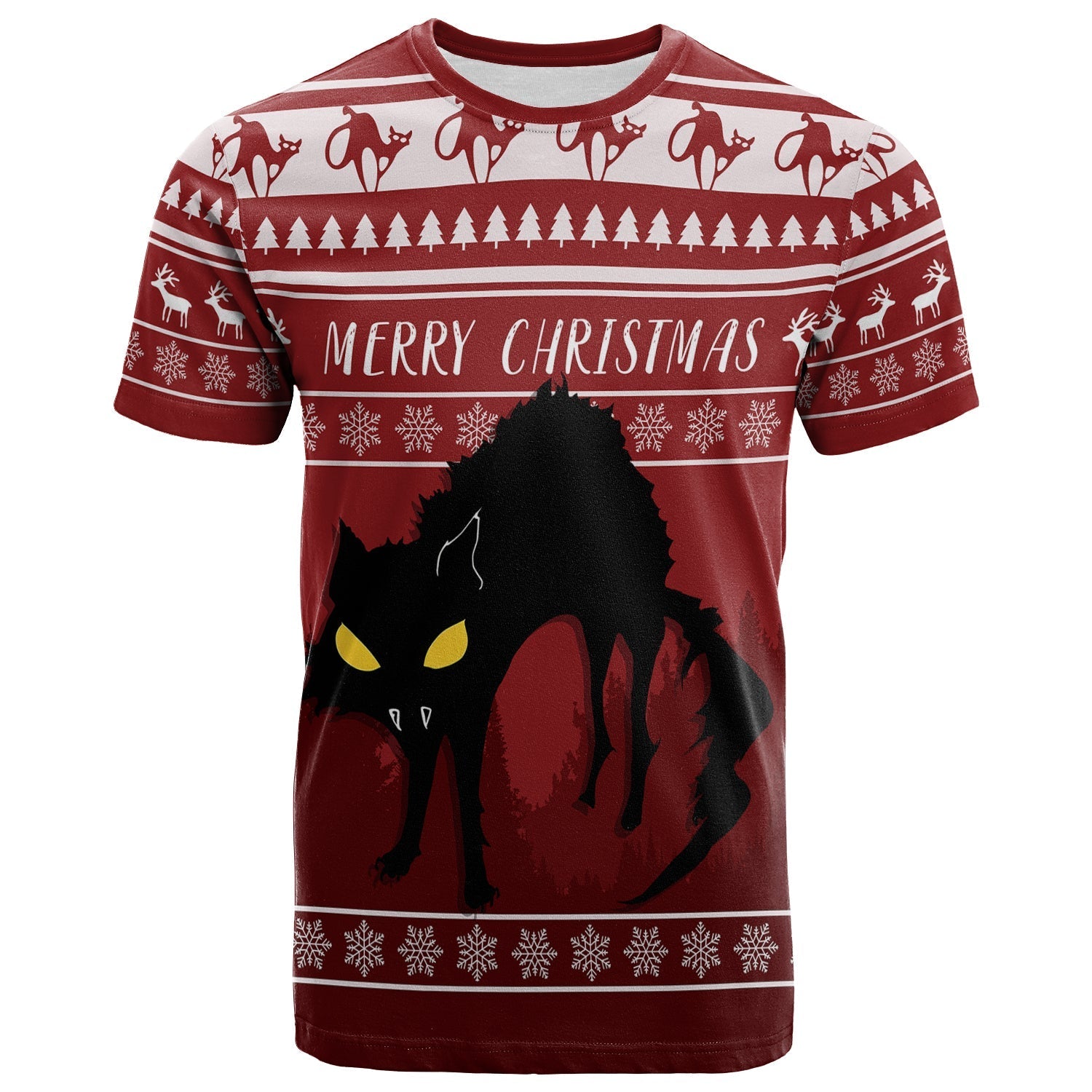 Jolakotturinn Iceland Yule Cat With Christmas Pattern T-Shirt Graphic Tee
