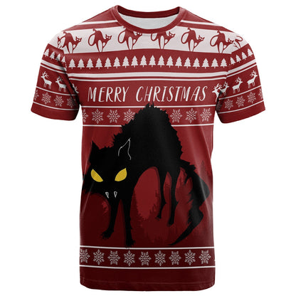 Jolakotturinn Iceland Yule Cat With Christmas Pattern T-Shirt Graphic Tee