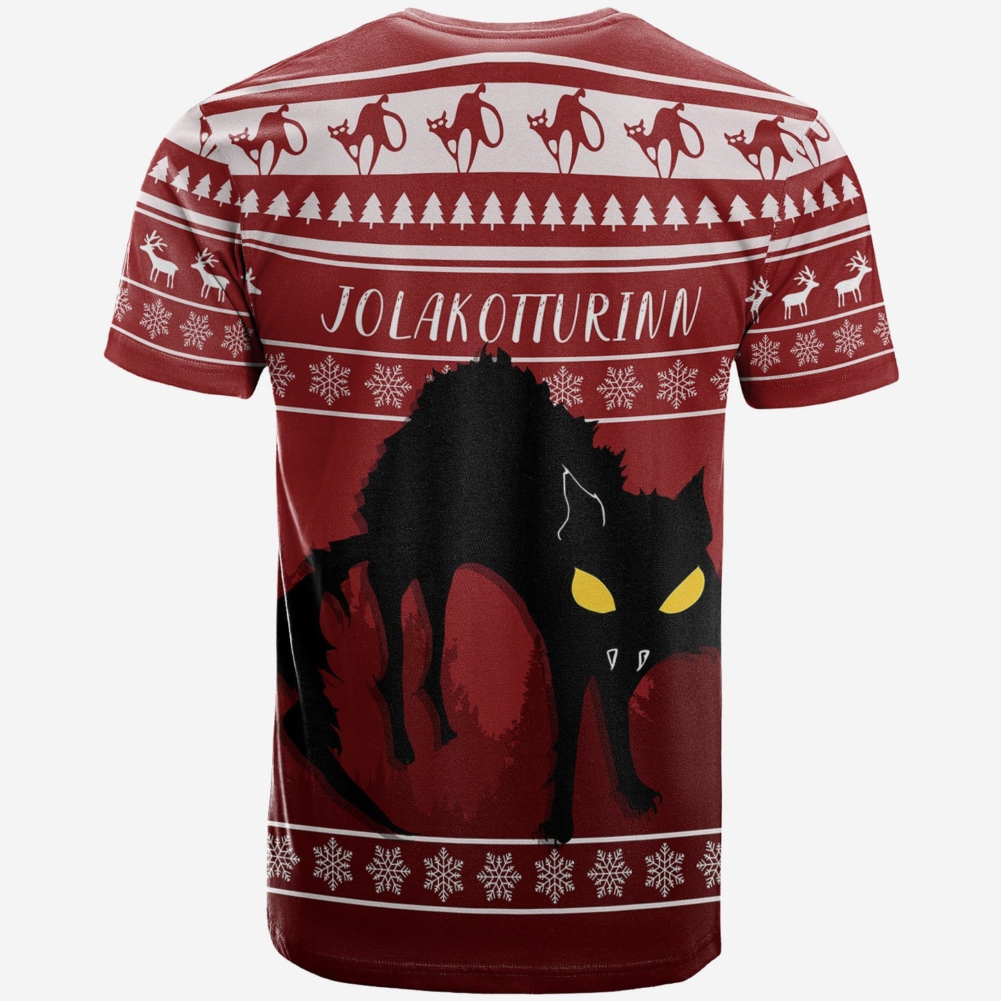 Jolakotturinn Iceland Yule Cat With Christmas Pattern T-Shirt Graphic Tee