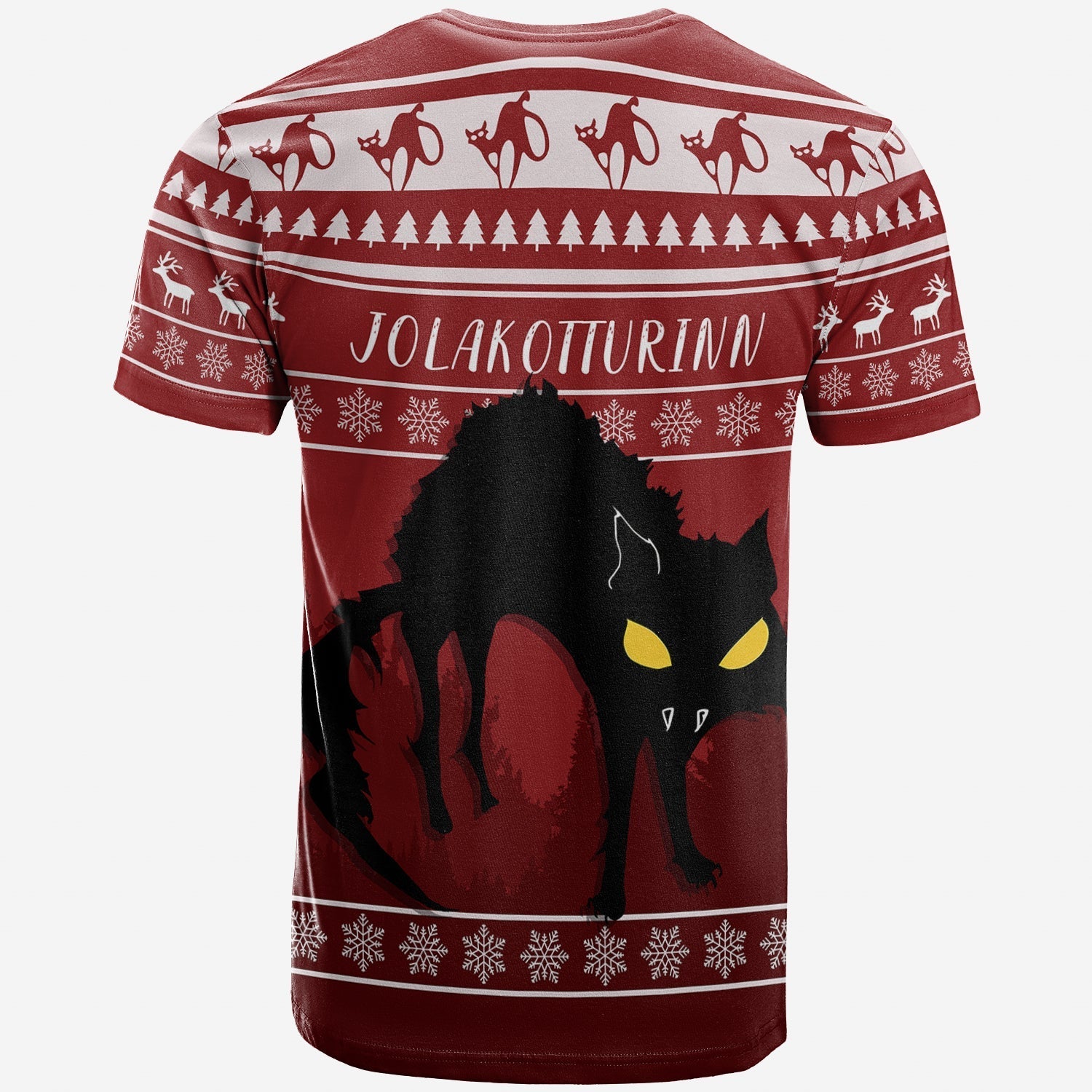 Jolakotturinn Iceland Yule Cat With Christmas Pattern T-Shirt Graphic Tee