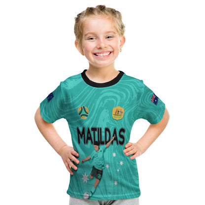 Personalised Aussie Matildas T-Shirt 2024 Sam Kerr World Cup Marble Patterns - Turquoise Graphic Tee