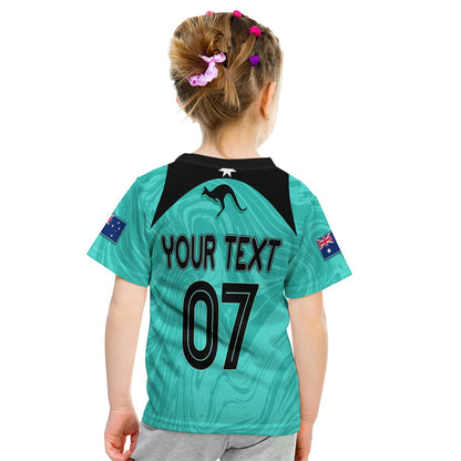 Personalised Aussie Matildas T-Shirt 2024 Sam Kerr World Cup Marble Patterns - Turquoise Graphic Tee