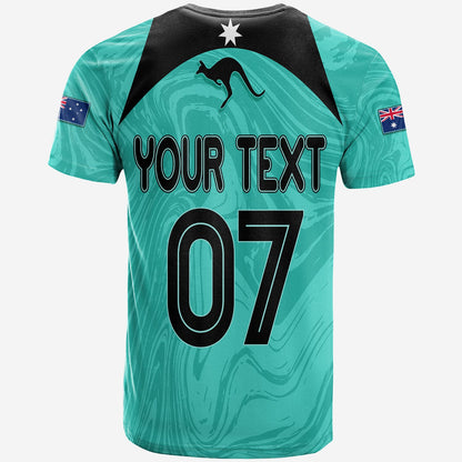 Personalised Aussie Matildas T-Shirt 2024 Sam Kerr World Cup Marble Patterns - Turquoise Graphic Tee