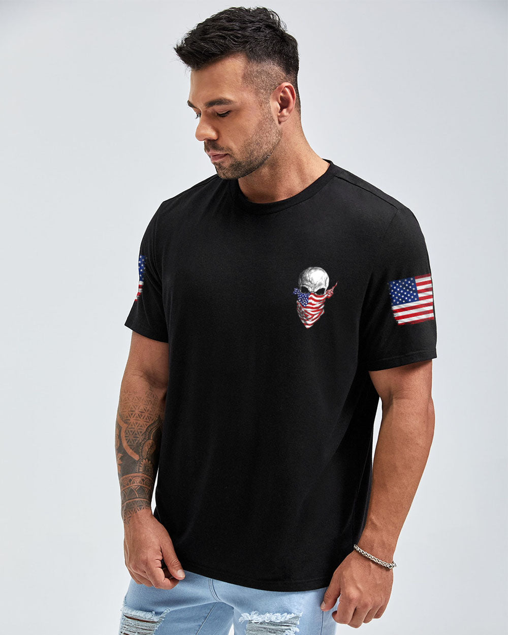 If This Flag Offends You Skull Crack Flag Mens Patriotic T-Shirt Graphic Tee