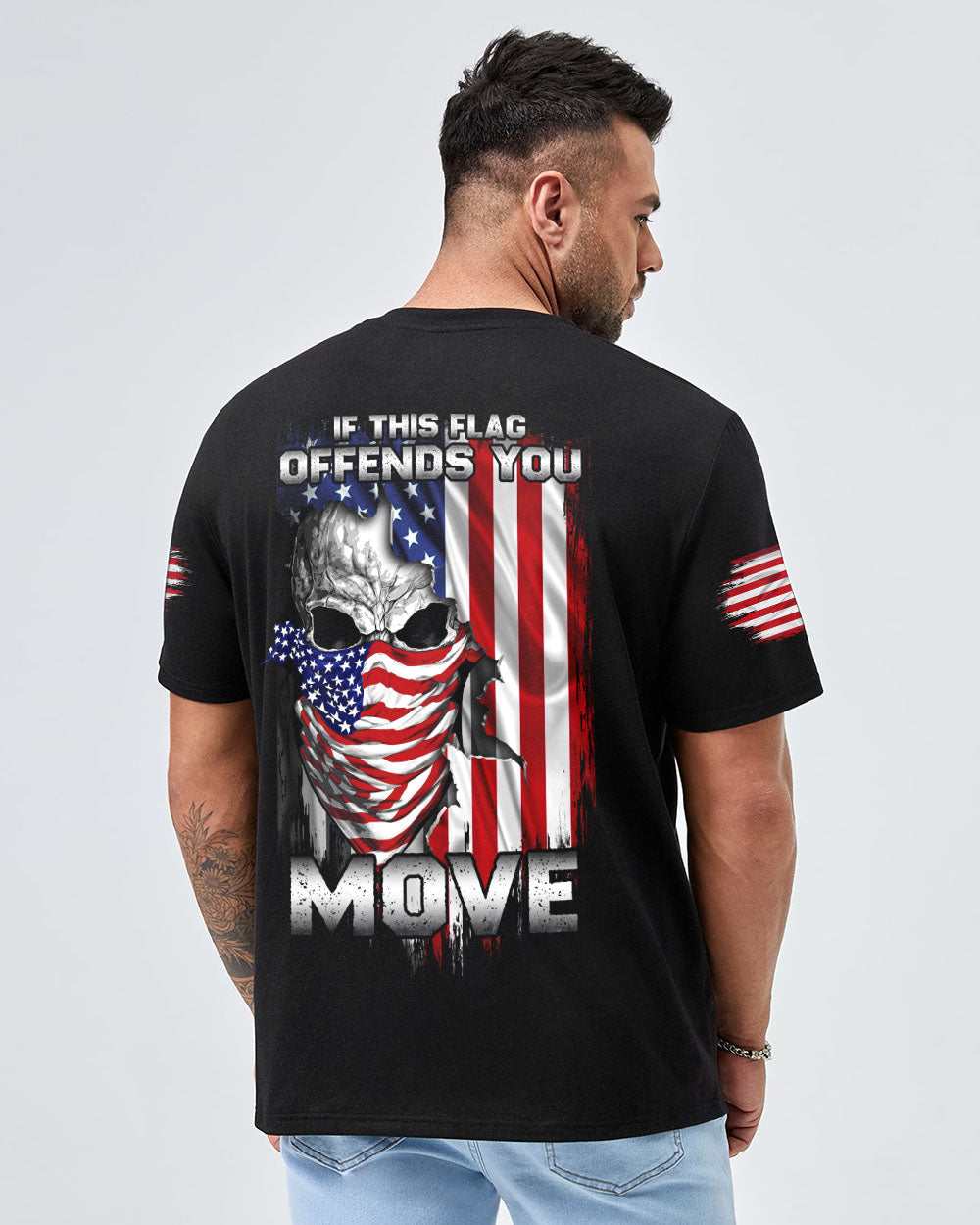 If This Flag Offends You Skull Crack Flag Mens Patriotic T-Shirt Graphic Tee