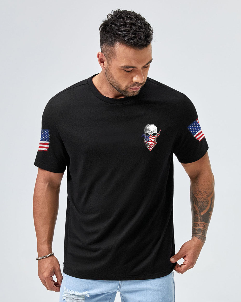 If This Flag Offends You Skull Crack Flag Mens Patriotic T-Shirt Graphic Tee