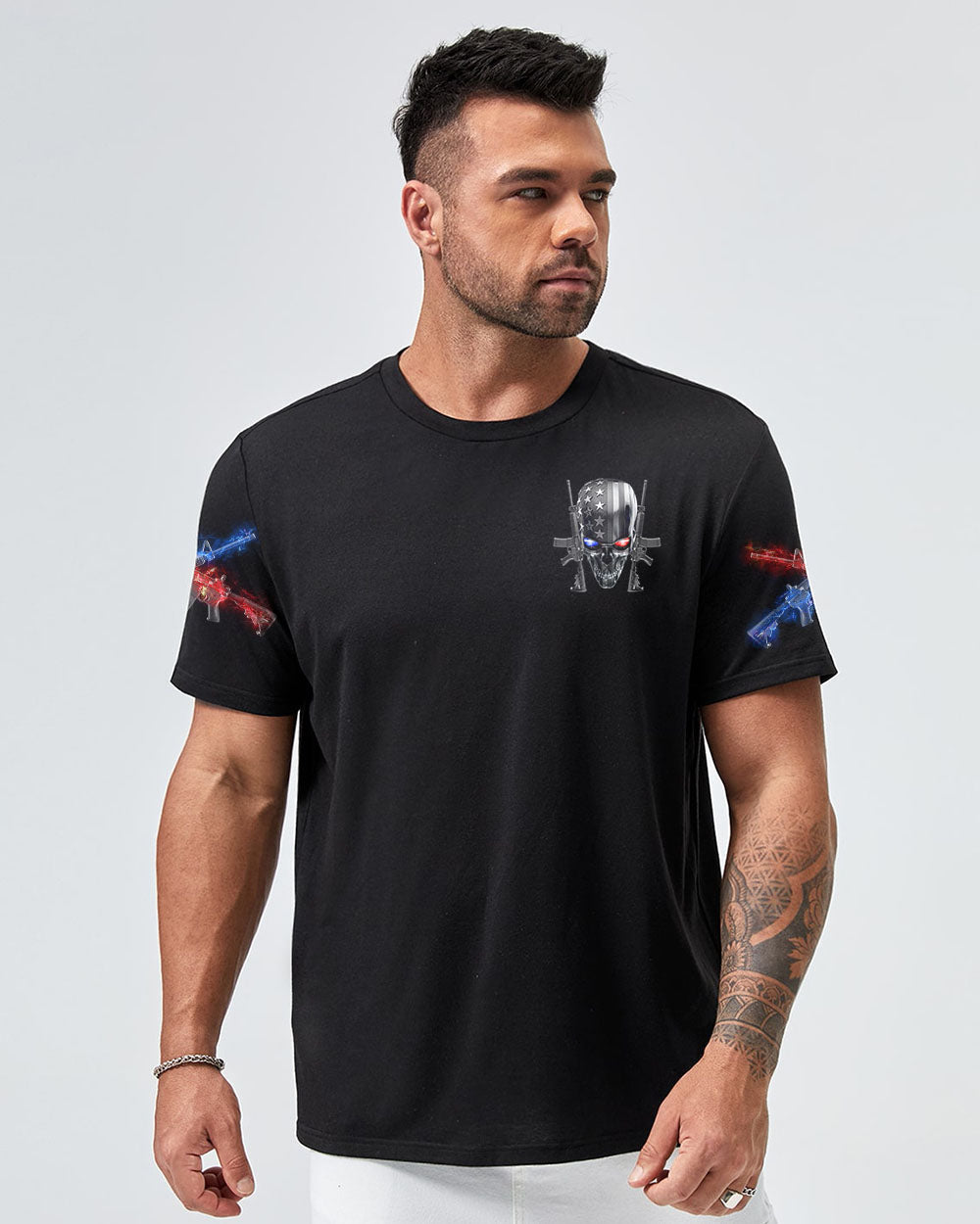 Respect Is Earned Metal Skull Men's Patriotic T-Shirt Graphic Tee