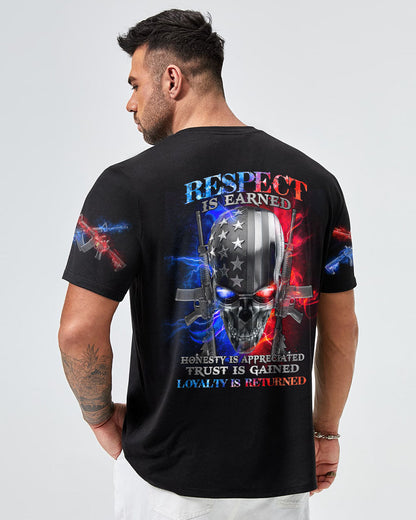 Respect Is Earned Metal Skull Men's Patriotic T-Shirt Graphic Tee