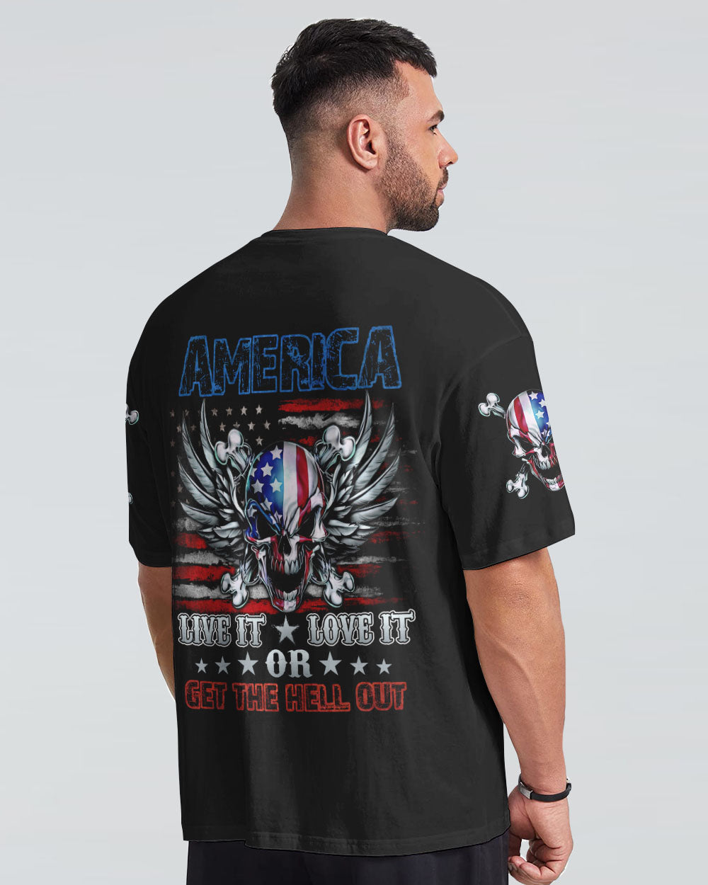 America Live It Love It Wings Skull Mens Patriotic T-Shirt Graphic Tee