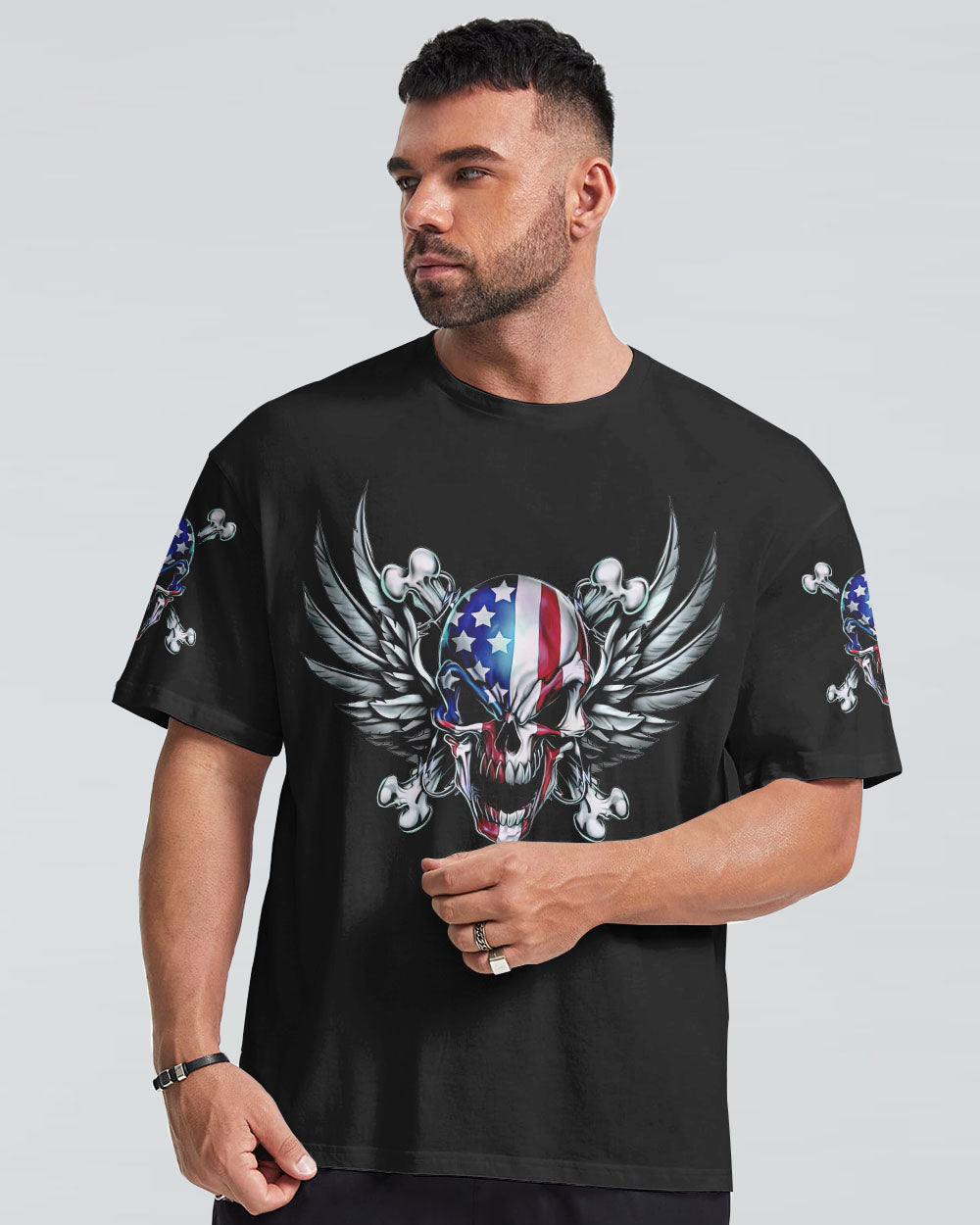 America Live It Love It Wings Skull Mens Patriotic T-Shirt Graphic Tee