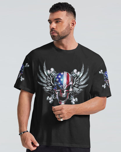 America Live It Love It Wings Skull Mens Patriotic T-Shirt Graphic Tee