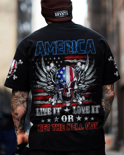 America Live It Love It Wings Skull Mens Patriotic T-Shirt Graphic Tee