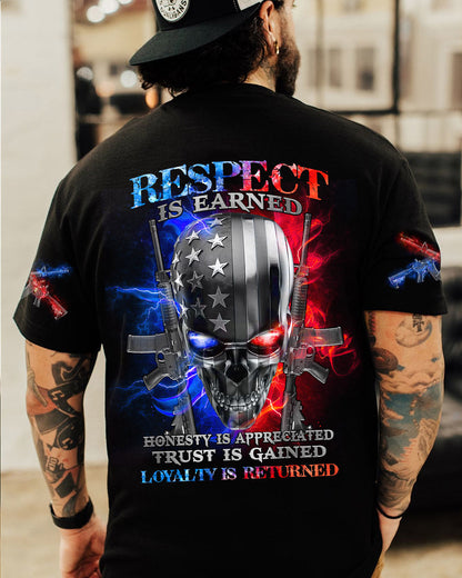 Respect Is Earned Metal Skull Men's Patriotic T-Shirt Graphic Tee
