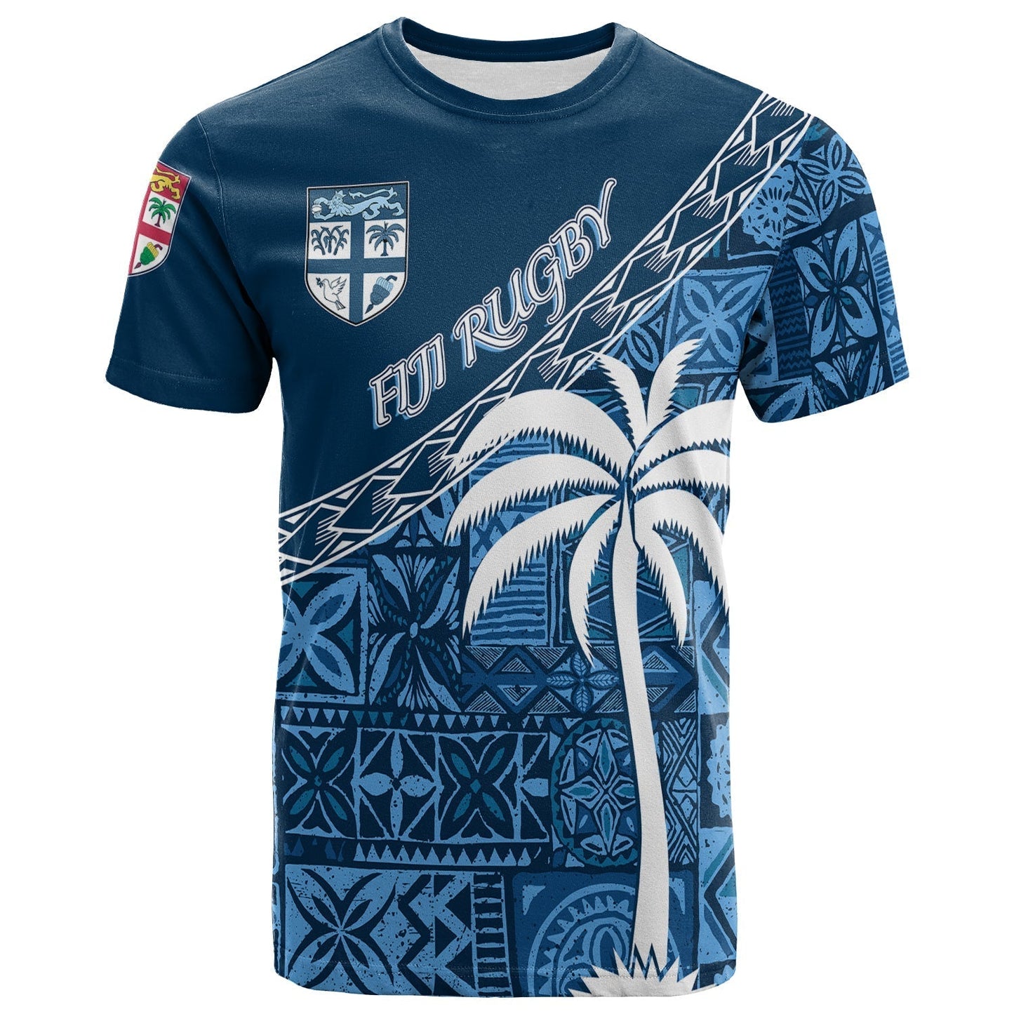 Custom Tapa Pattern with Palm Tree Fiji Rugby T-Shirt Graphic Tee