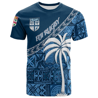Custom Tapa Pattern with Palm Tree Fiji Rugby T-Shirt Graphic Tee