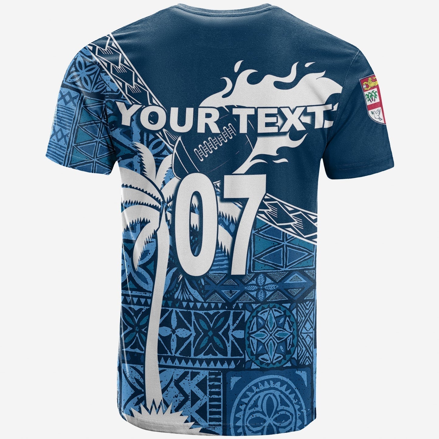 Custom Tapa Pattern with Palm Tree Fiji Rugby T-Shirt Graphic Tee