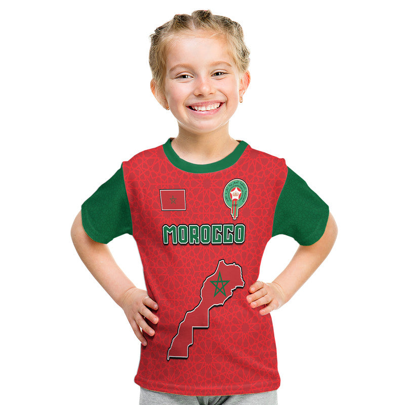 Morocco Football Mixed Flag Map Style T-Shirt Graphic Tee