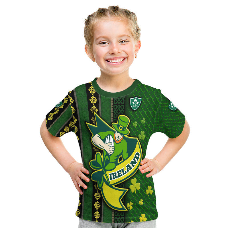 Custom Ireland Celtic Knot Rugby T-Shirt Irish Gold and Green Pattern Graphic Tee