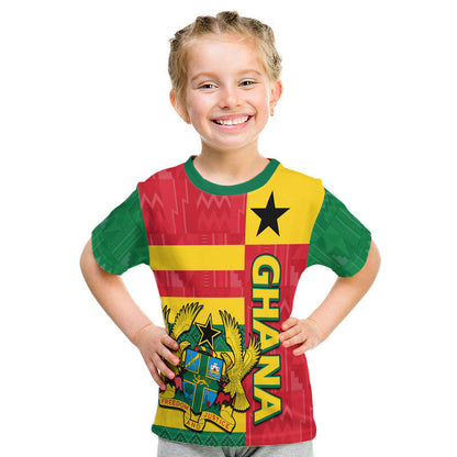 Custom Ghana Football Flag Color Mixed Kente Pattern T-Shirt Graphic Tee