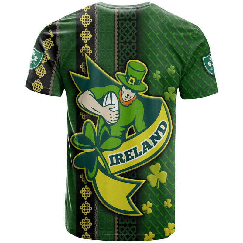 Ireland Celtic Knot Rugby T-Shirt Irish Gold and Green Pattern Graphic Tee