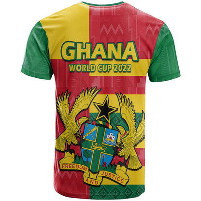 Ghana Football Flag Color Mixed Kente Pattern T-Shirt Graphic Tee