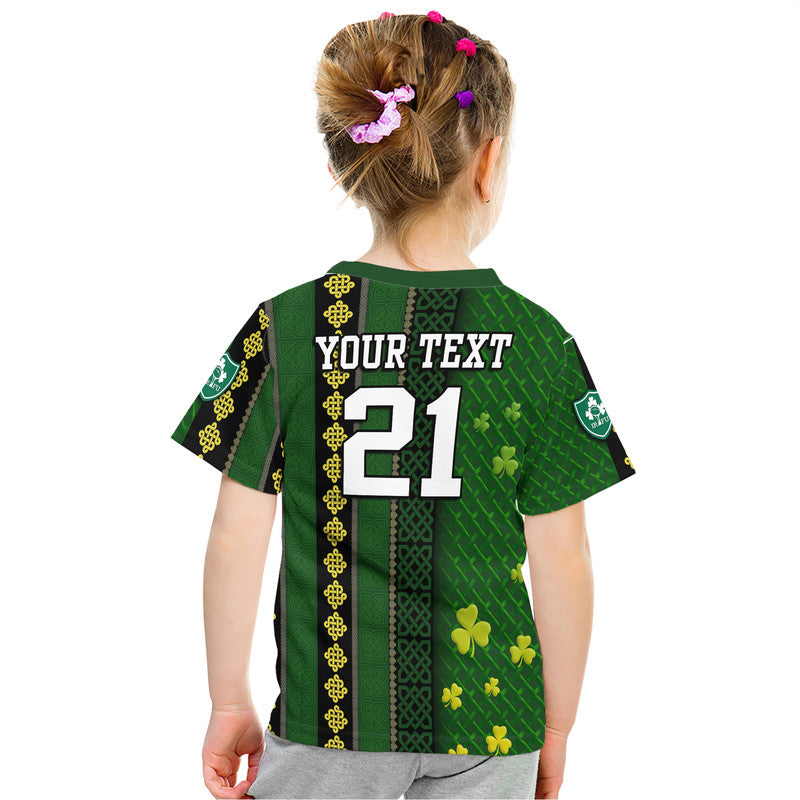 Custom Ireland Celtic Knot Rugby T-Shirt Irish Gold and Green Pattern Graphic Tee