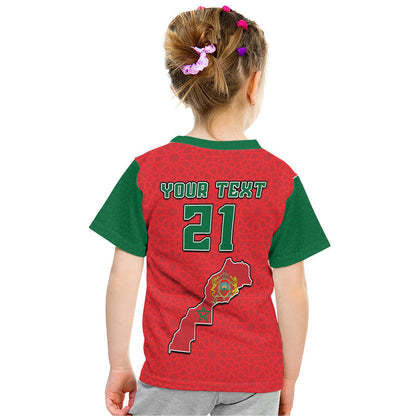 Custom Morocco Football Mixed Flag Map Style T-Shirt Graphic Tee
