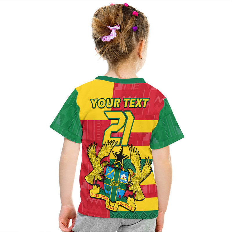 Custom Ghana Football Flag Color Mixed Kente Pattern T-Shirt Graphic Tee