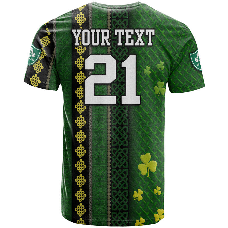 Custom Ireland Celtic Knot Rugby T-Shirt Irish Gold and Green Pattern Graphic Tee
