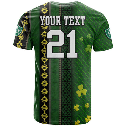 Custom Ireland Celtic Knot Rugby T-Shirt Irish Gold and Green Pattern Graphic Tee
