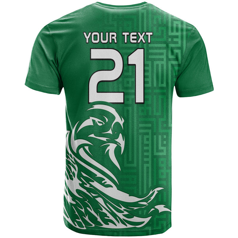 Custom Saudi Arabia Football Falcon Bird And Arabic Text T-Shirt Graphic Tee