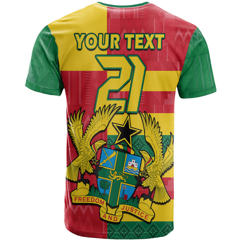 Custom Ghana Football Flag Color Mixed Kente Pattern T-Shirt Graphic Tee