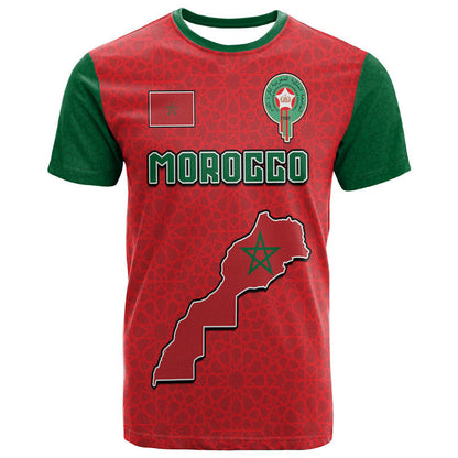 Morocco Football Mixed Flag Map Style T-Shirt Graphic Tee
