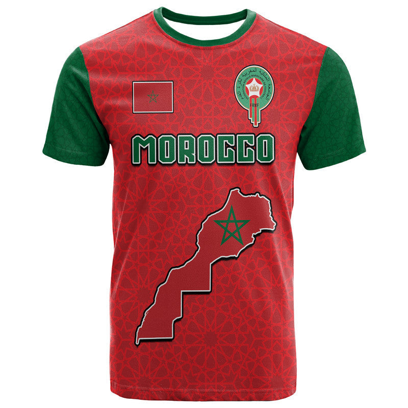 Custom Morocco Football Mixed Flag Map Style T-Shirt Graphic Tee