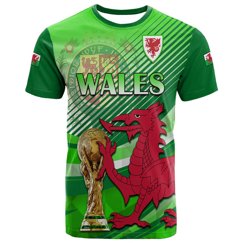 Custom Wales Football Champions Qatar 2022 Sport Style T-Shirt Green Graphic Tee