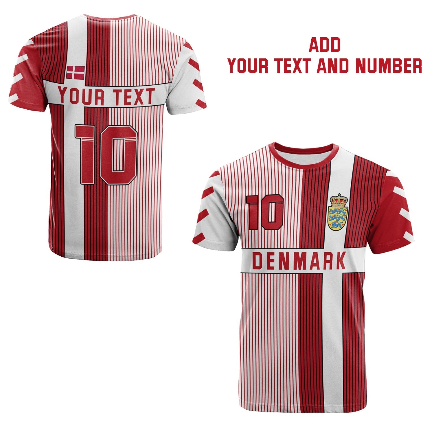 Custom Denmark Football T-Shirt Come On Denmark Custom Text And Number Graphic Tee
