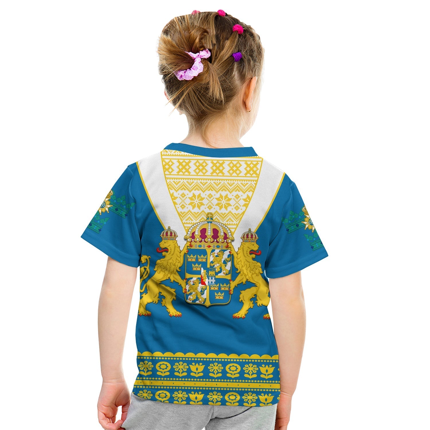 Sweden T-Shirt Swedish Coat Of Arms With Scandinavian Flowers Graphic Tee
