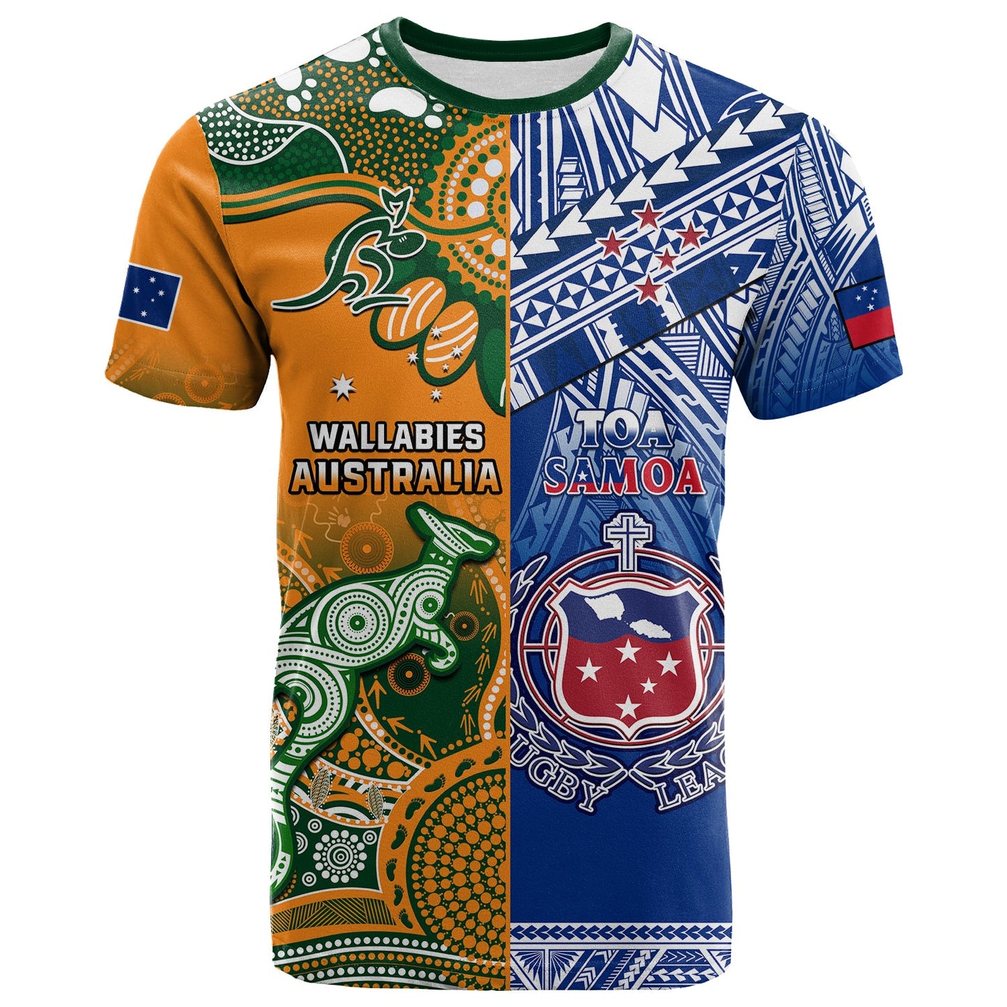 Custom Australia Wallabies And Toa Samoa Rugby T-Shirt Aboriginal Mix Polynesian Graphic Tee