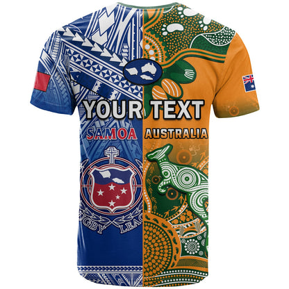 Custom Australia Wallabies And Toa Samoa Rugby T-Shirt Aboriginal Mix Polynesian Graphic Tee