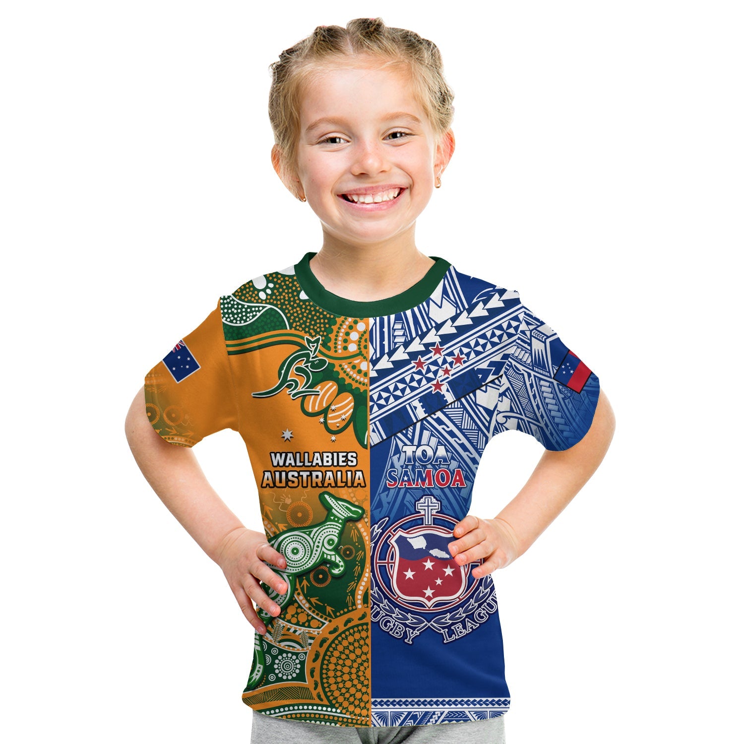 Custom Australia Wallabies And Toa Samoa Rugby T-Shirt Aboriginal Mix Polynesian Graphic Tee