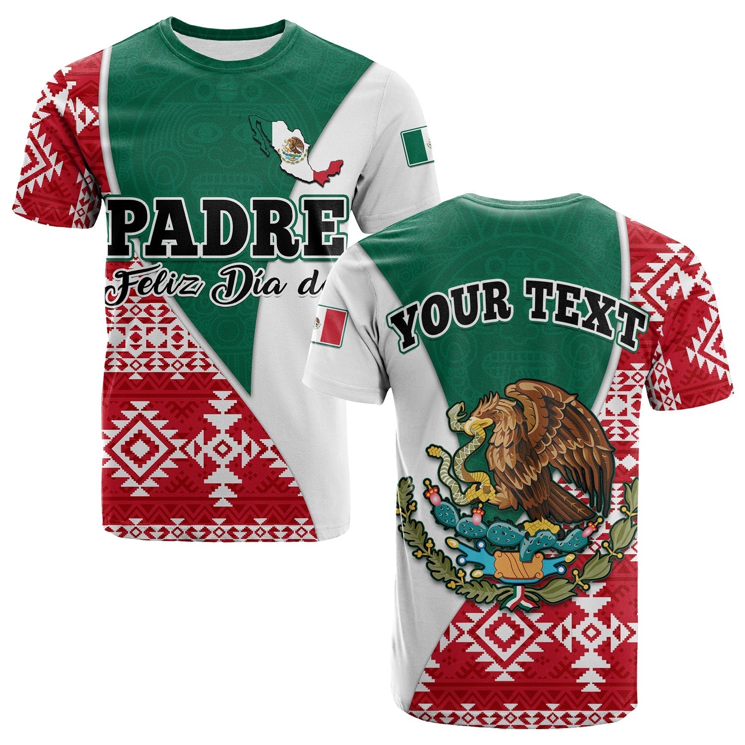 Custom Happy Mexico Fathers Day T-Shirt Mexican Aztec Pattern Graphic Tee