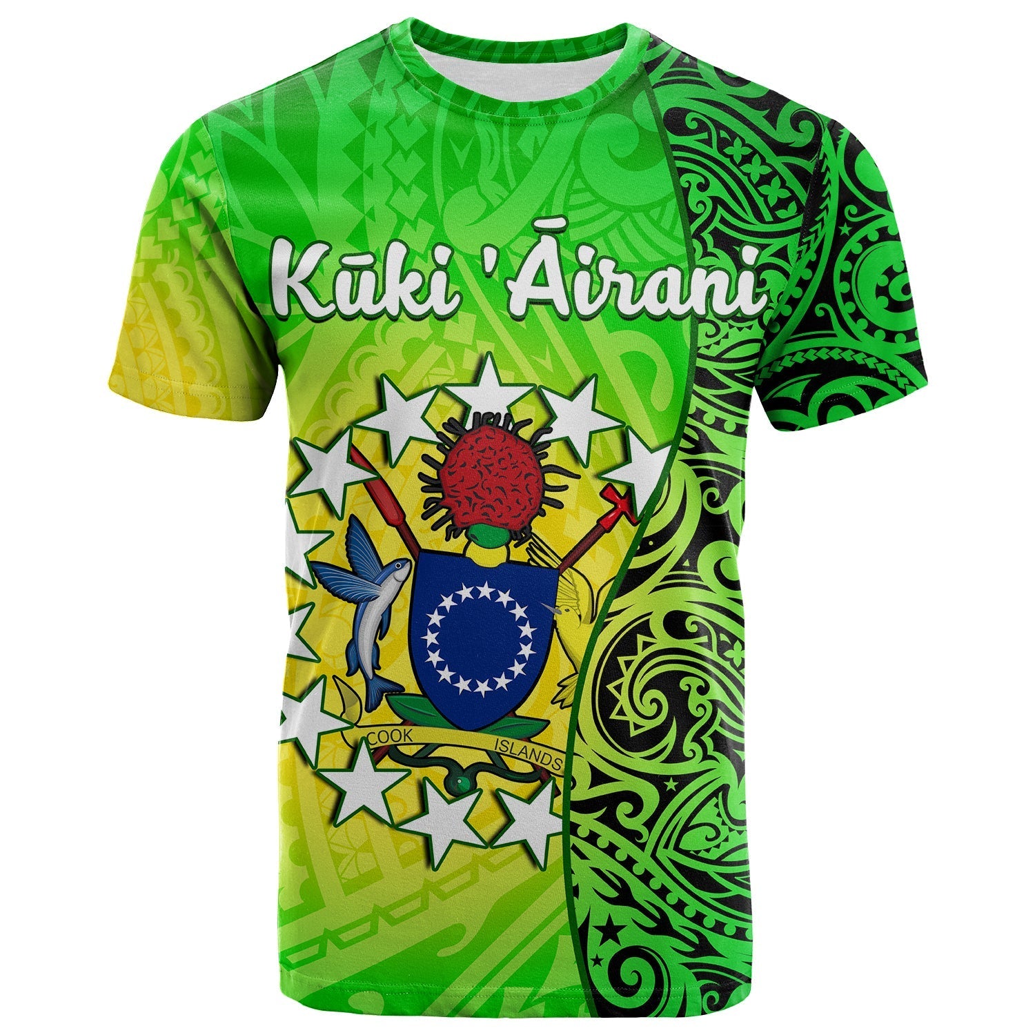 Custom Cook Islands T-Shirt Cook Islands Coat Of Arms Turtle Polynesian Graphic Tee