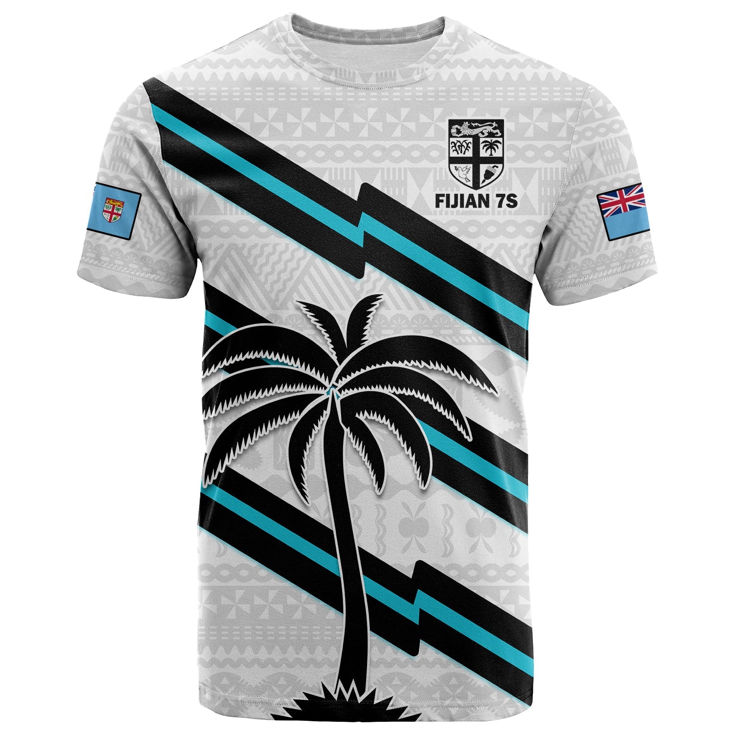 Custom Fiji Rugby Tapa Pattern Fijian 7s White T-Shirt Graphic Tee