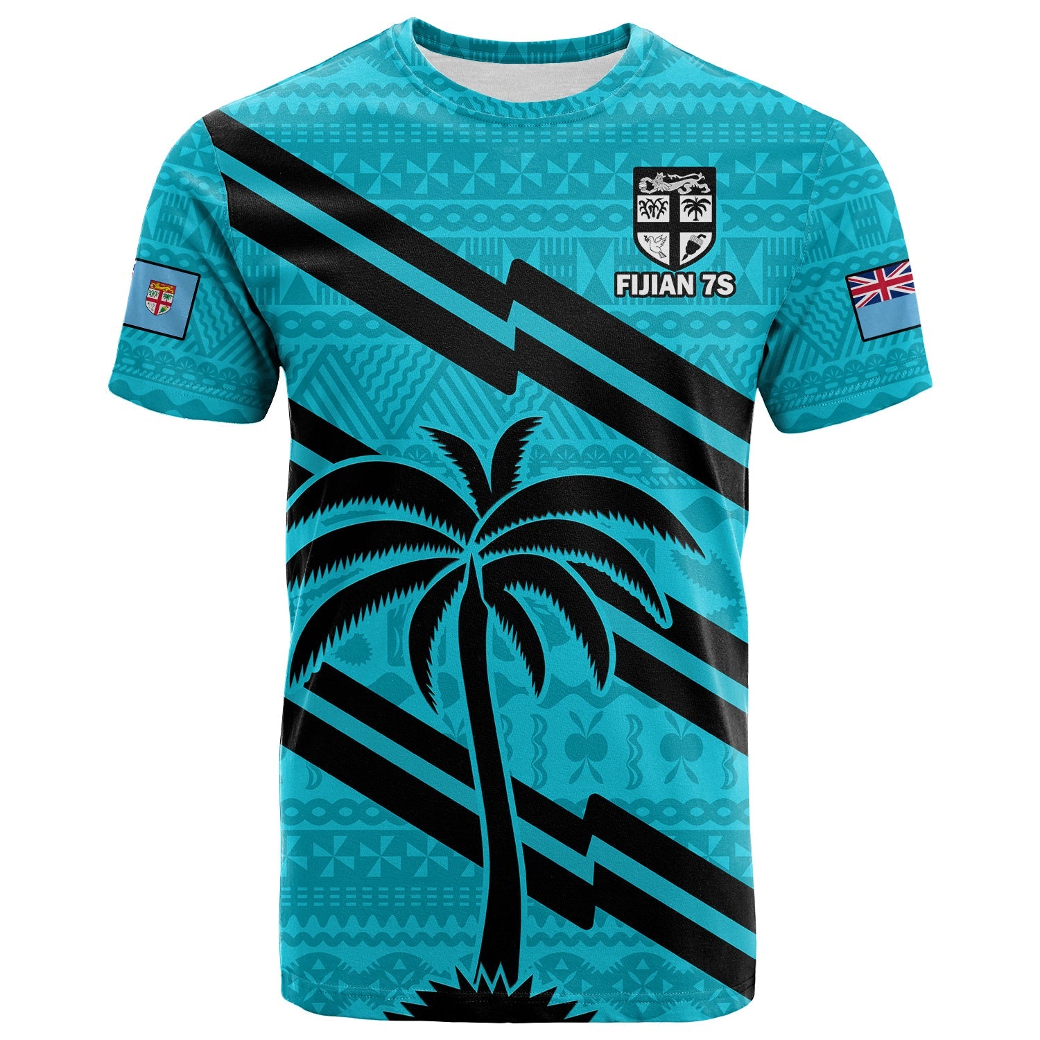 Fiji Rugby Tapa Pattern Fijian 7s Cyan T-Shirt Graphic Tee