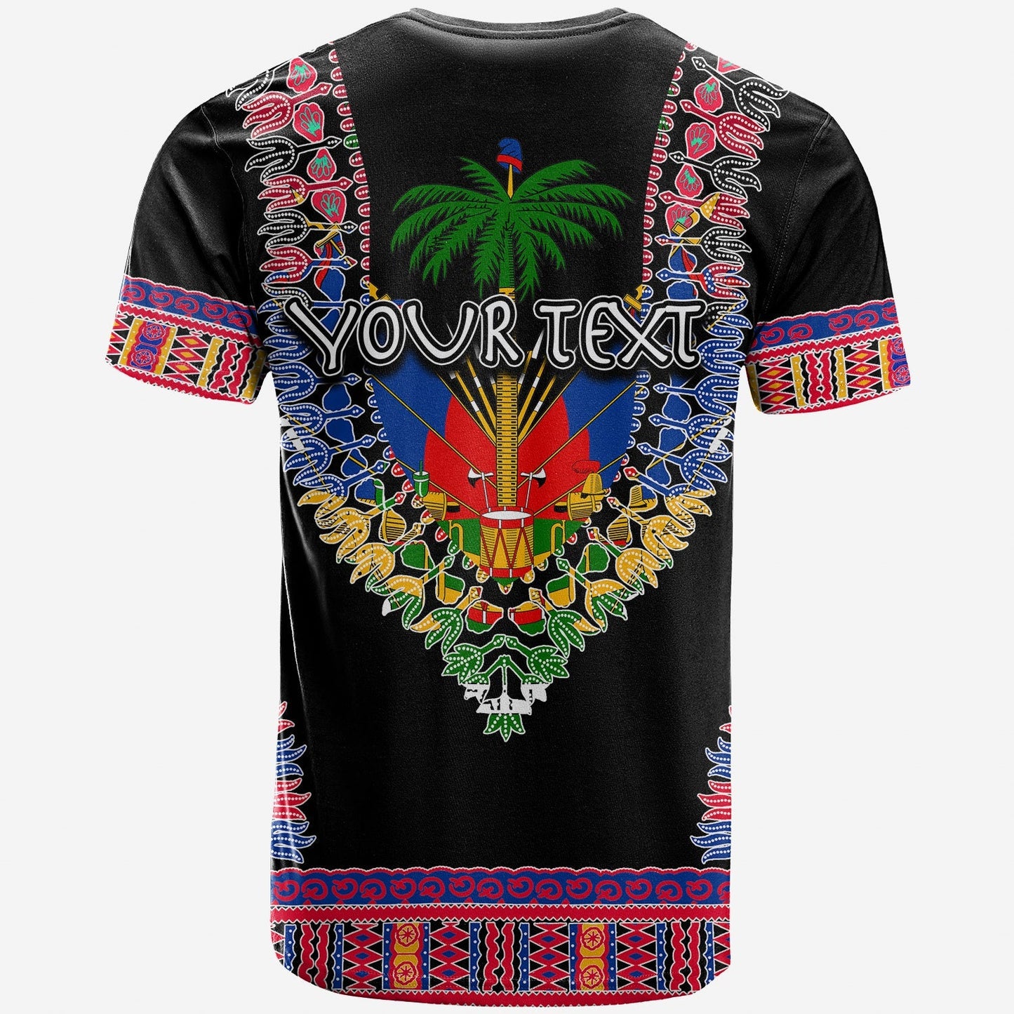 Custom Haiti T-Shirt Dashiki Mix Coat Of Arms Black Style Graphic Tee