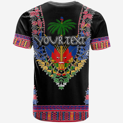 Custom Haiti T-Shirt Dashiki Mix Coat Of Arms Black Style Graphic Tee